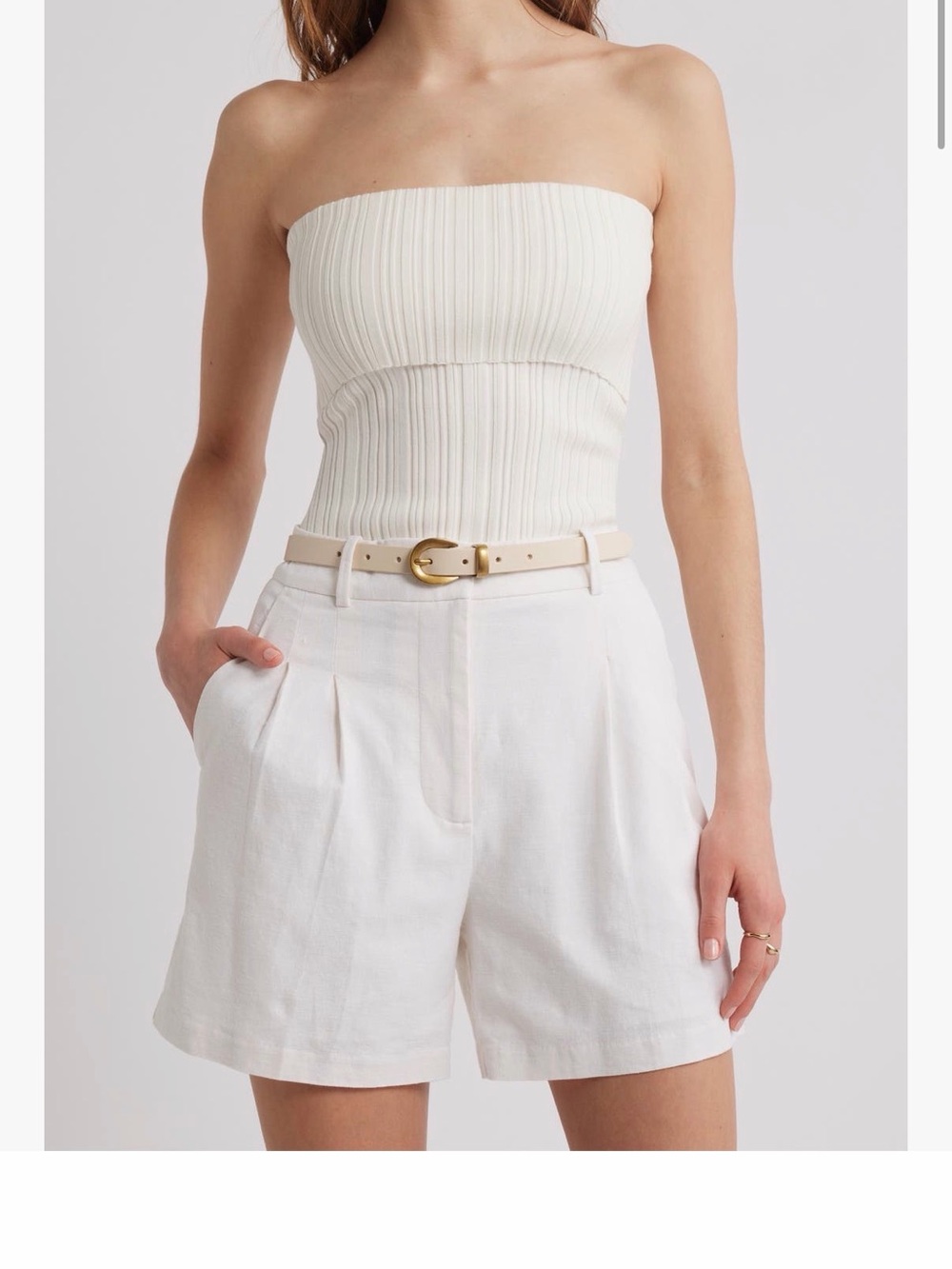 Strapless Cream Ribbed Tube Top — Women's